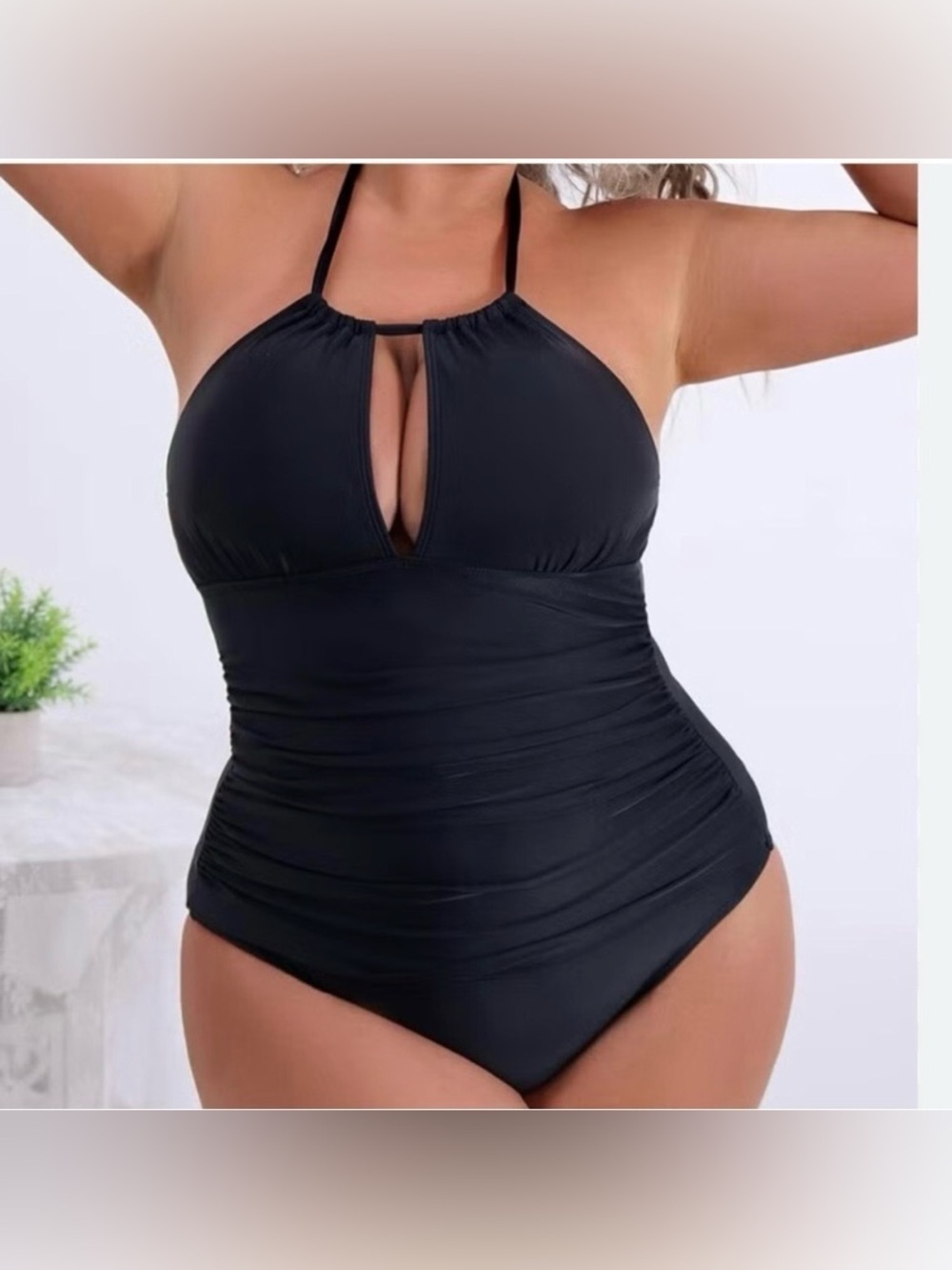 Aqua Eve Halter Keyhole Ruched Tummy Control One-Piece Swimsuit Plus Size 22W